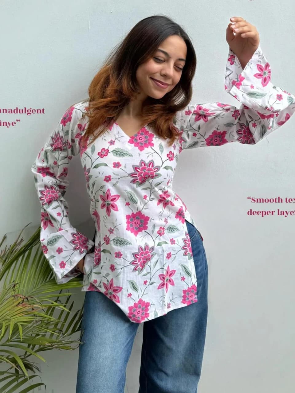 Floral Print Cotton Rayon A-line Kurta for Woman