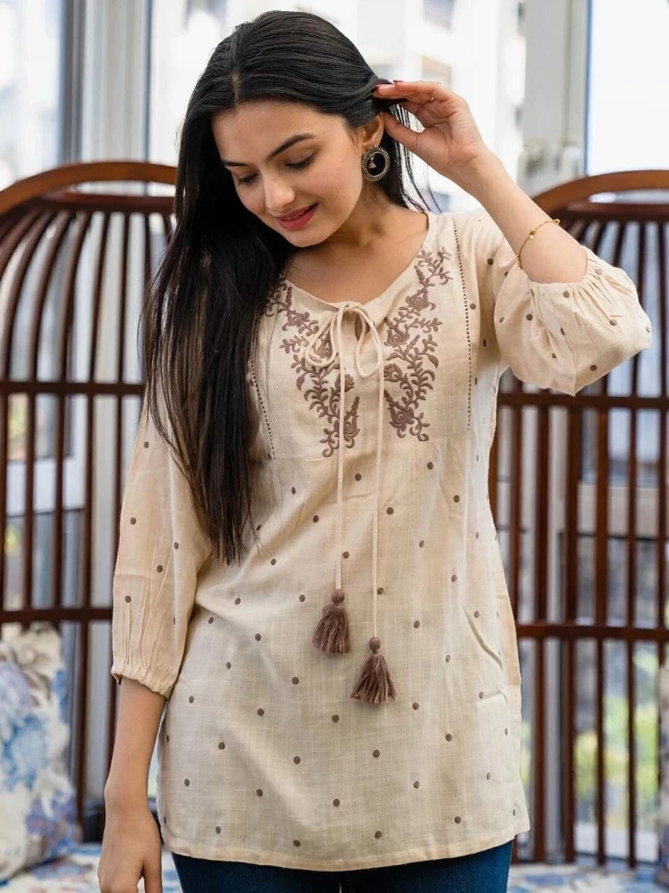 Floral Print Cotton Blend Straight Kurta for Women