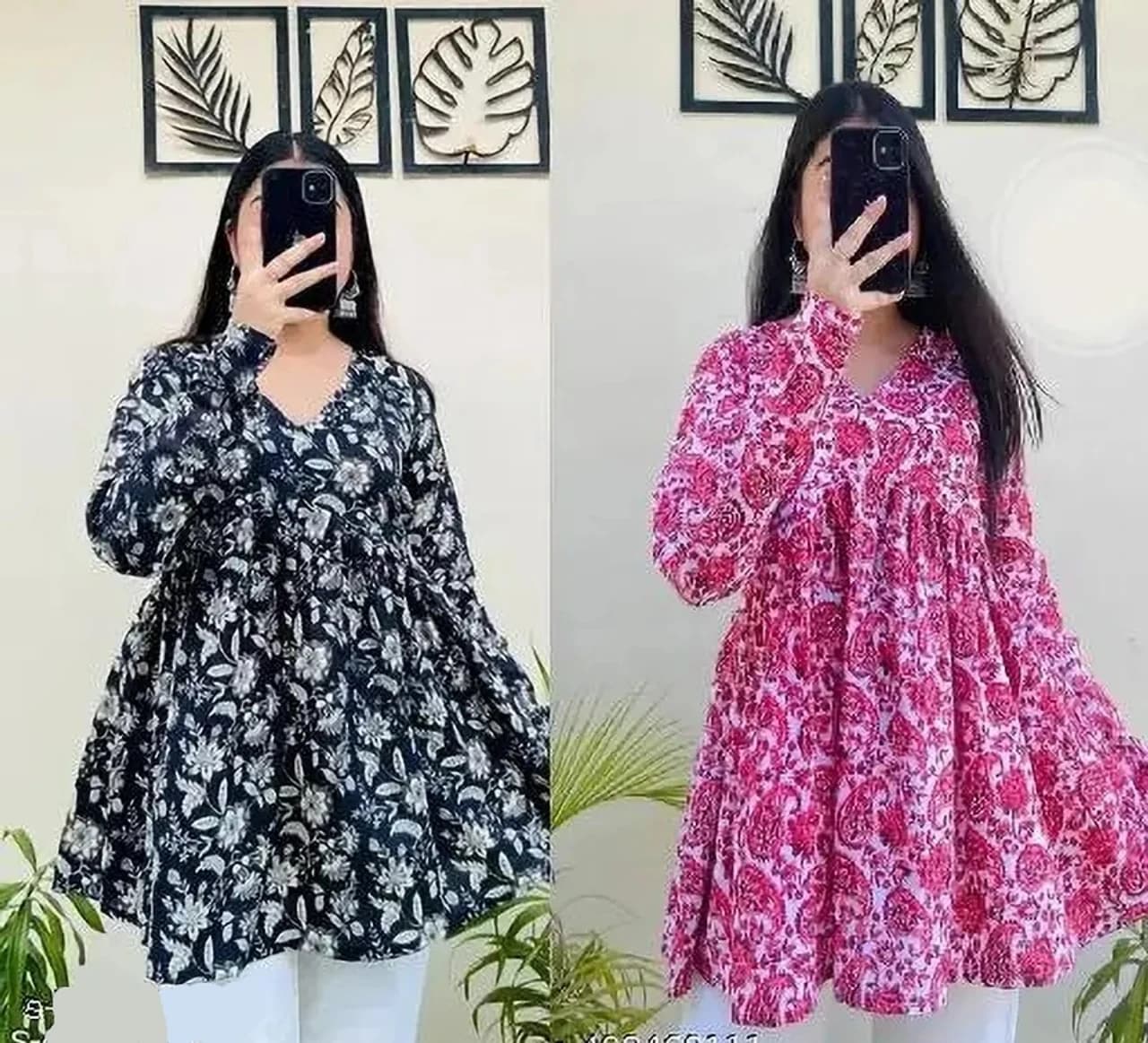 Pack of 2 Floral Print Viscose Rayon Flared Kurta for