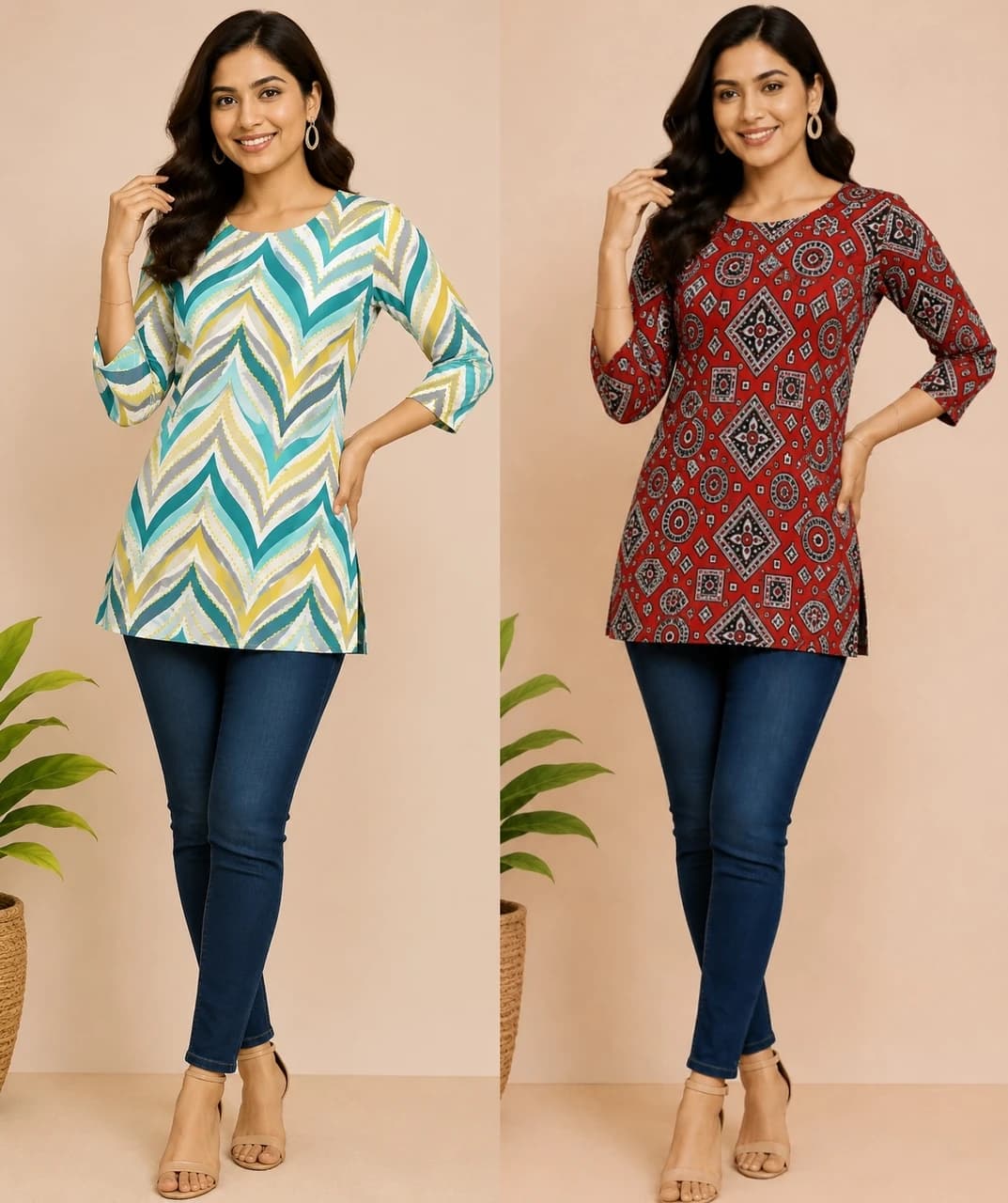 Pack of 2 Printed Crepe Straight Kurta for Women