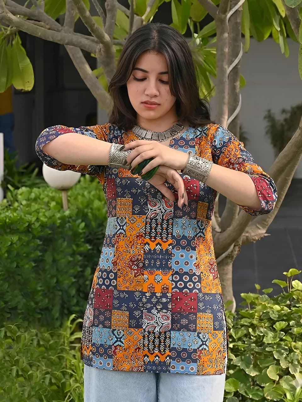 Printed Cotton Blend Tunic Kurta for Women