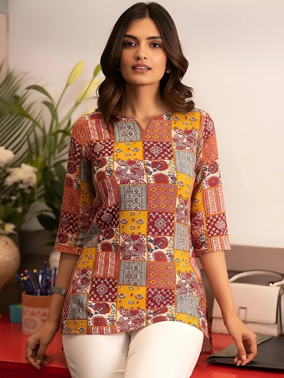 Printed Cotton Blend Straight Kurta for Women