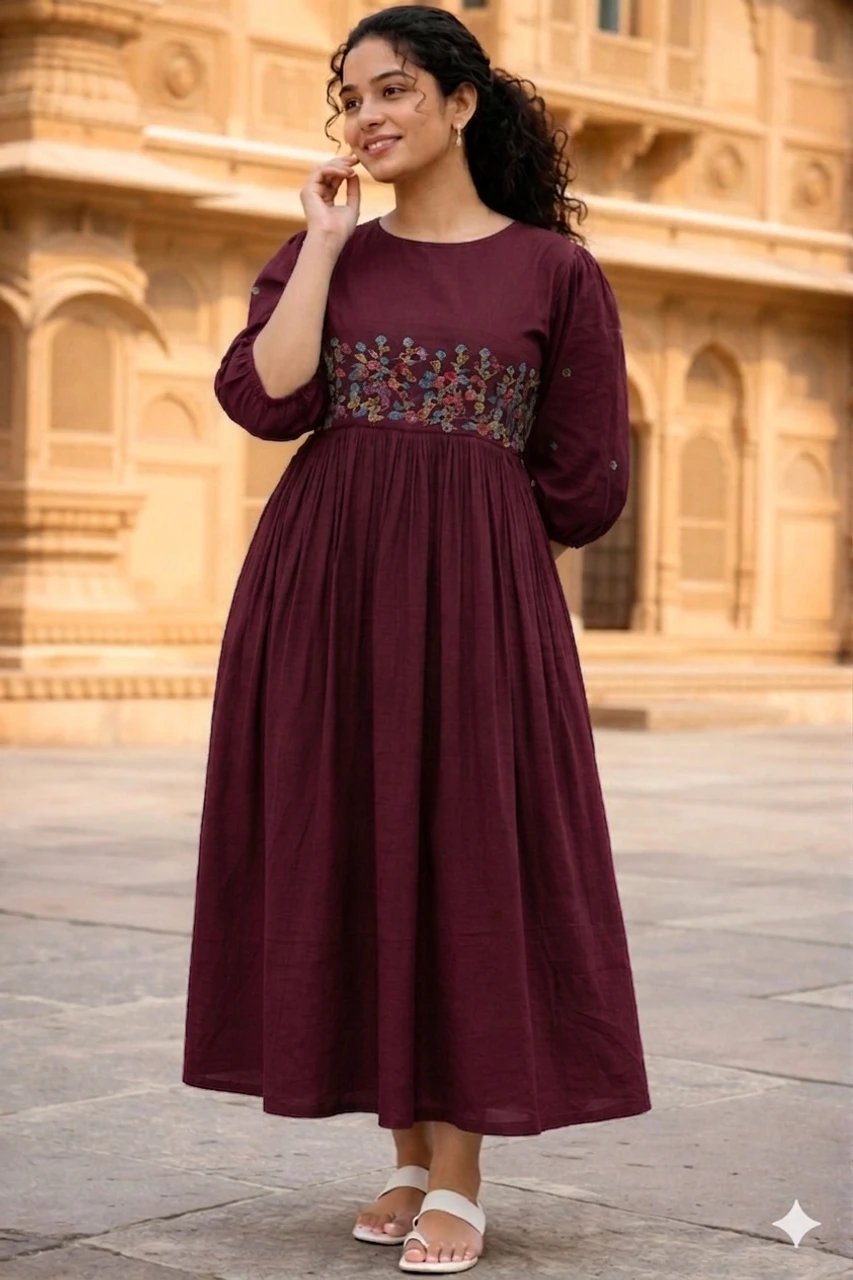 Embroidered Viscose Rayon Flared Kurta for Women - view 3