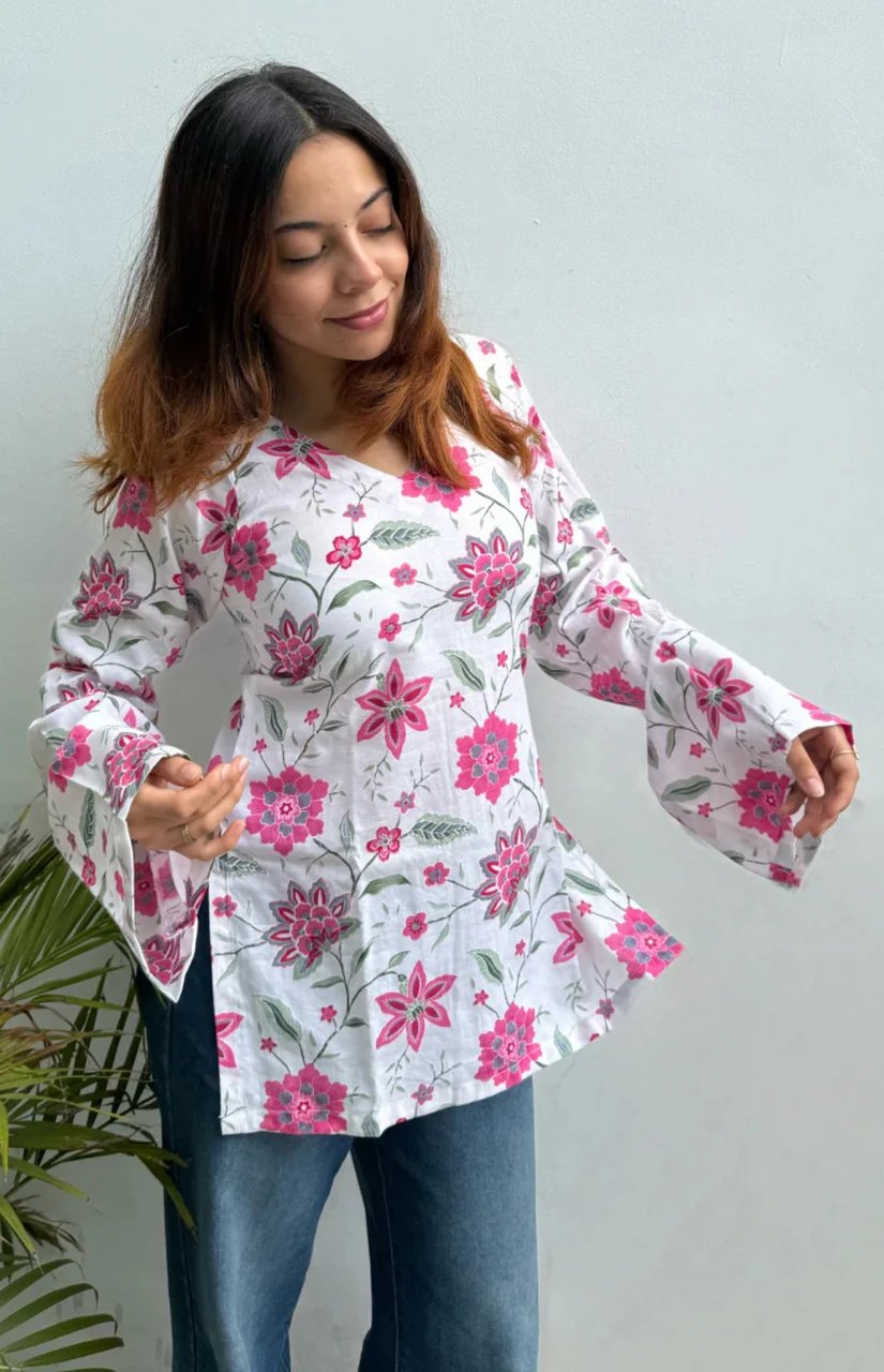 Floral Print Cotton Rayon A-line Kurta for Woman - view 3