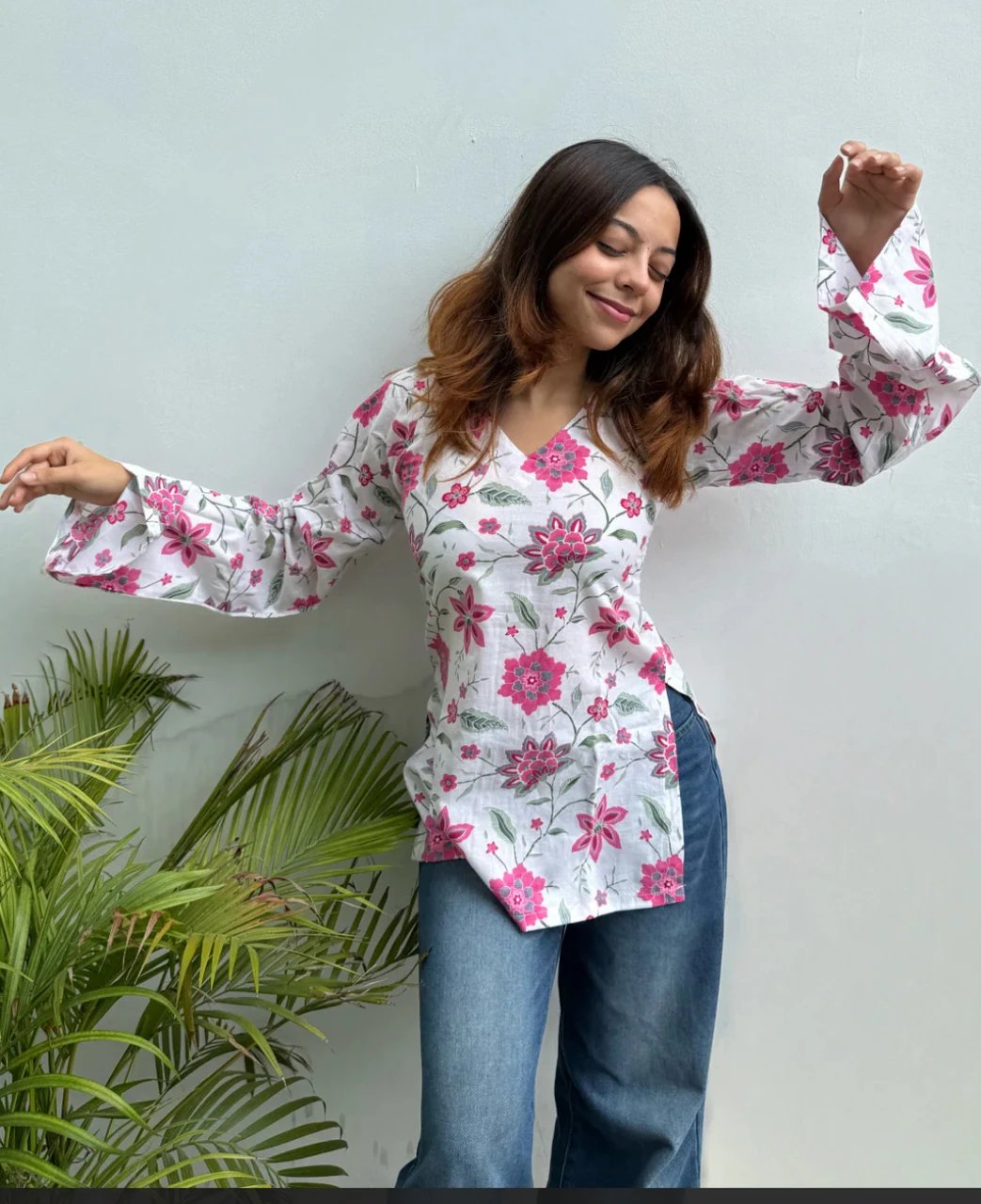 Floral Print Cotton Rayon A-line Kurta for Woman - view 4