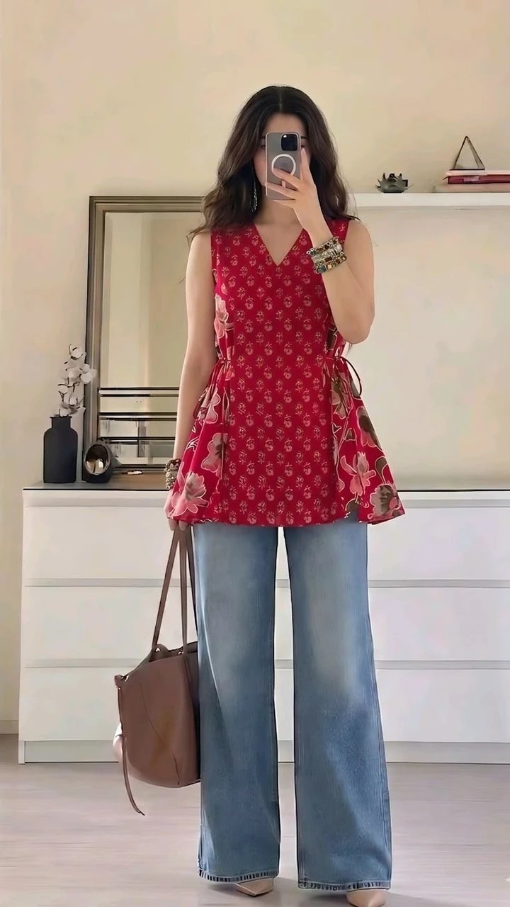 Floral Print, Printed Pure Cotton Tunic Kur - view 3