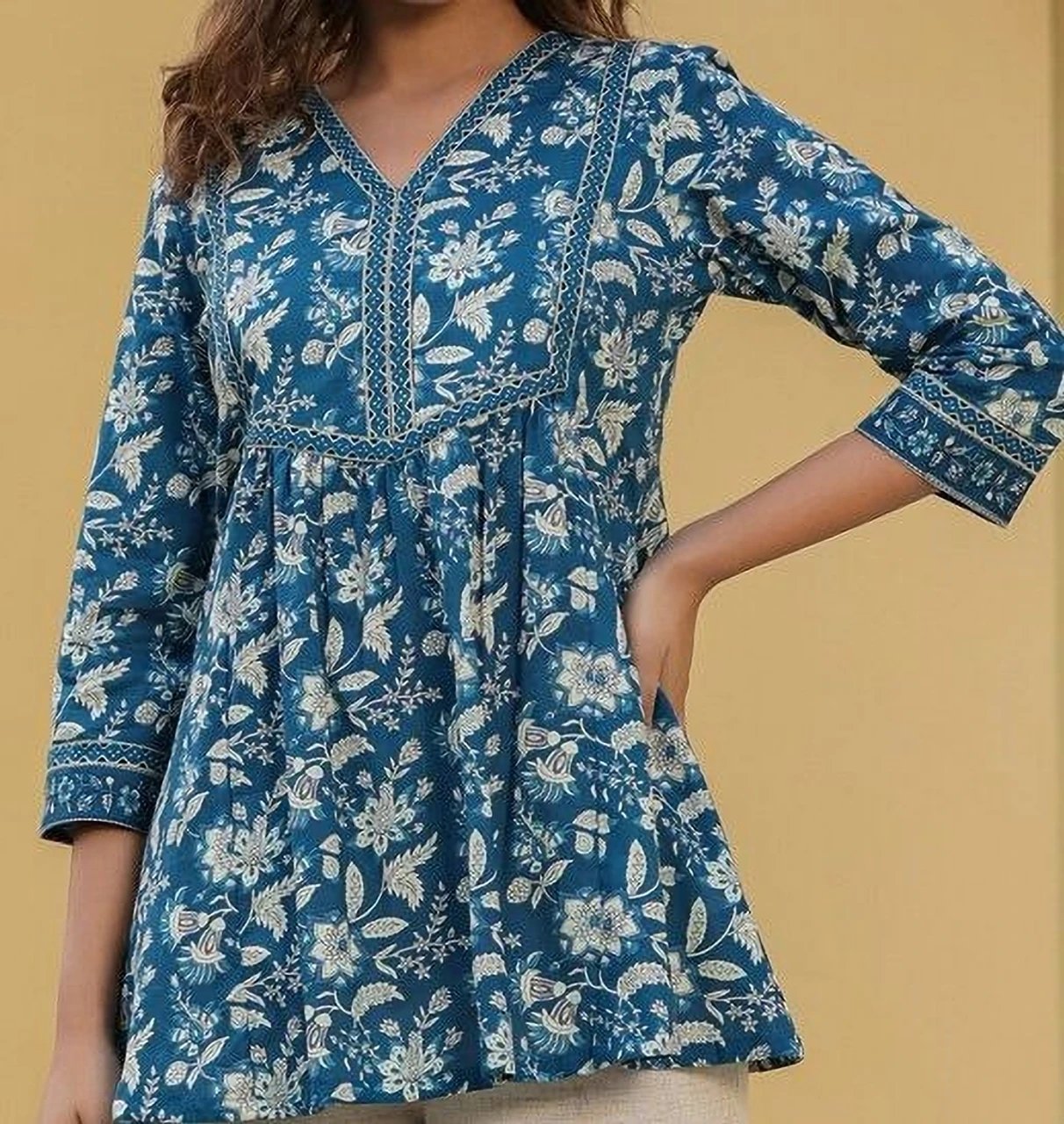 Floral Print Pure Cotton Flared Kurta for Women - view 3