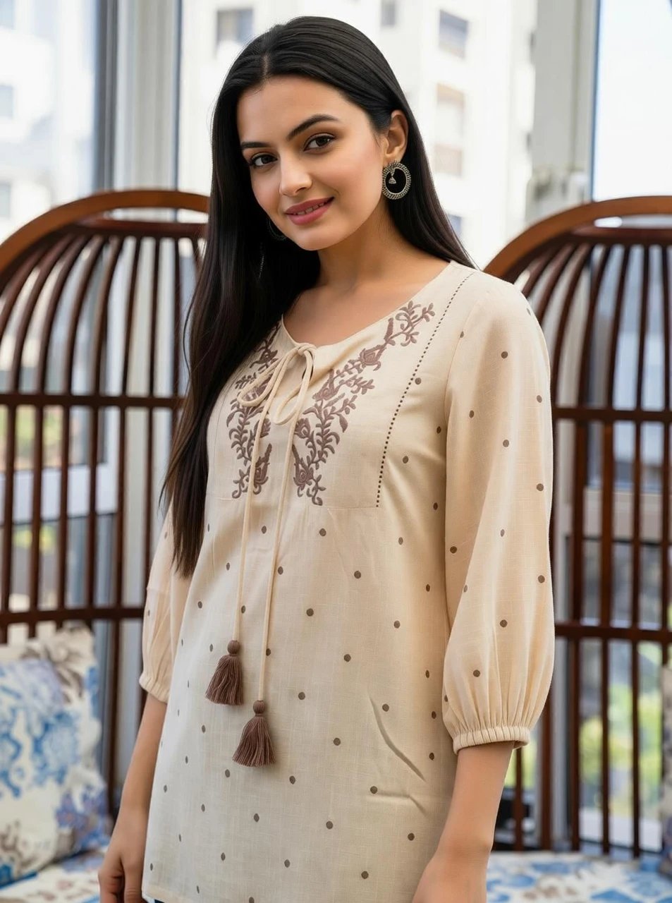 Floral Print Cotton Blend Straight Kurta for Women - view 3