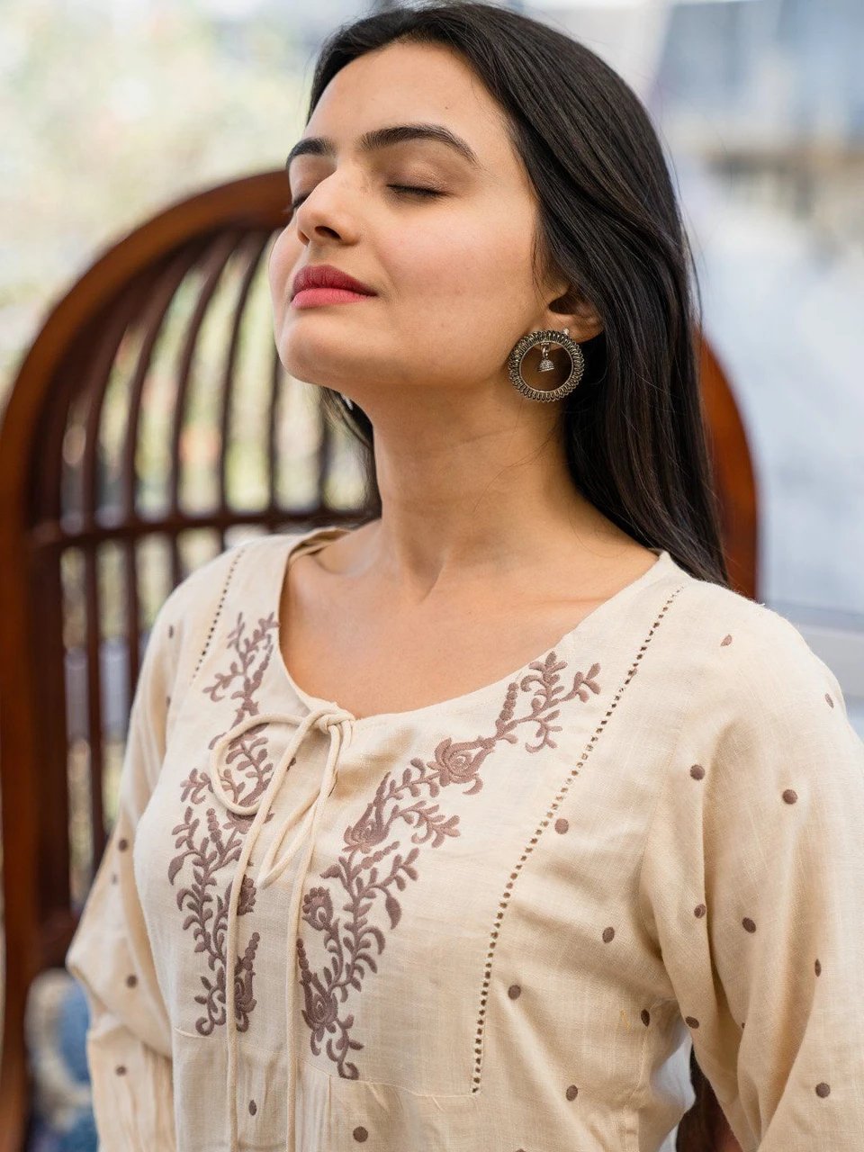 Floral Print Cotton Blend Straight Kurta for Women - view 4