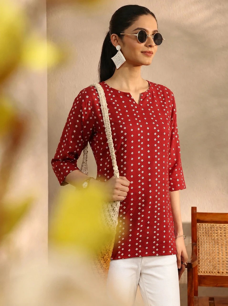 Floral Print Cotton Blend Tunic Kurta for Girls - view 3