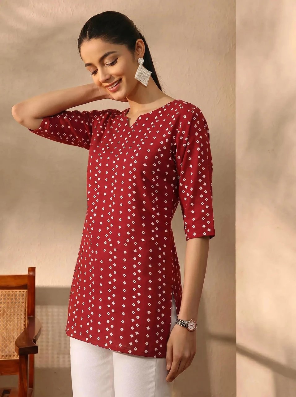 Floral Print Cotton Blend Tunic Kurta for Girls - view 4