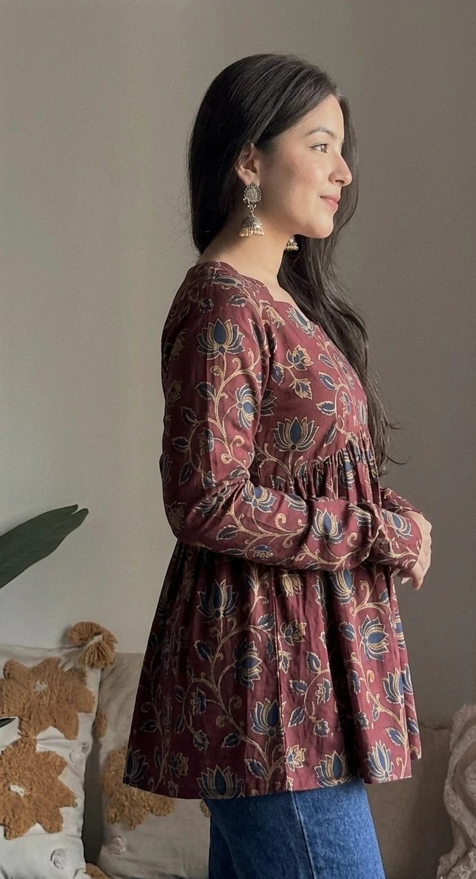 Print Cotton Blend Flared Kurta for Wom - view 3