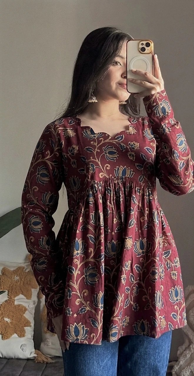 Print Cotton Blend Flared Kurta for Wom - view 4