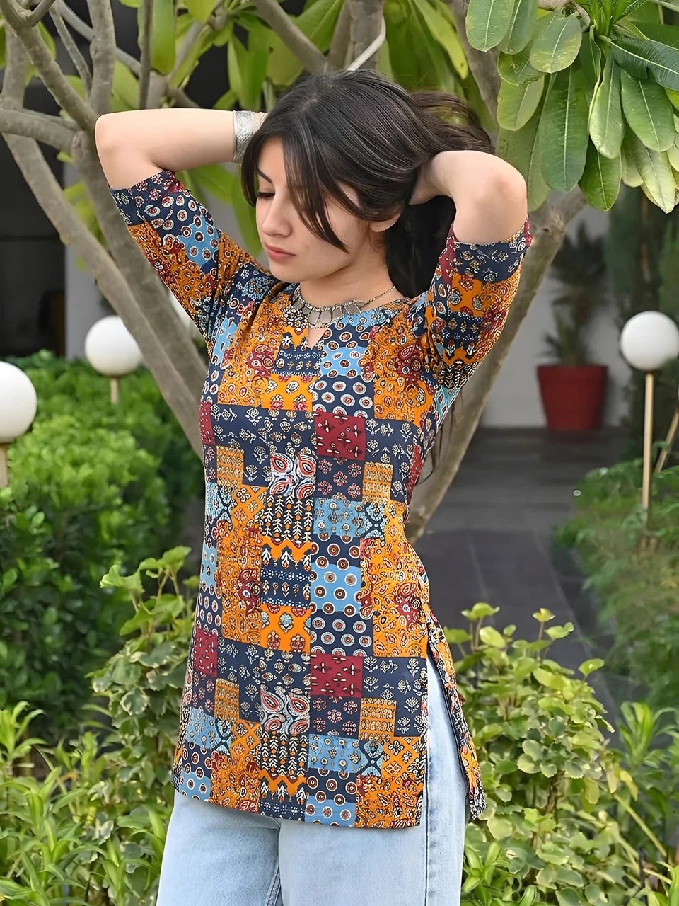 Printed Cotton Blend Tunic Kurta for Women - view 3