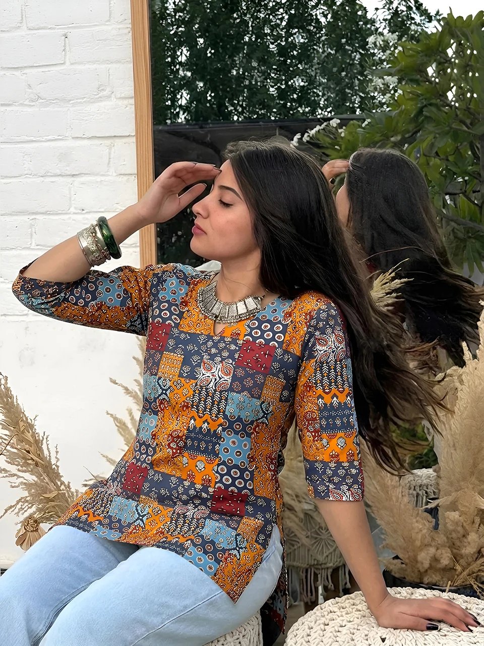 Printed Cotton Blend Tunic Kurta for Women - view 4