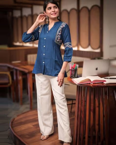 Women Embroidered Relaxed Fit Top - view 4