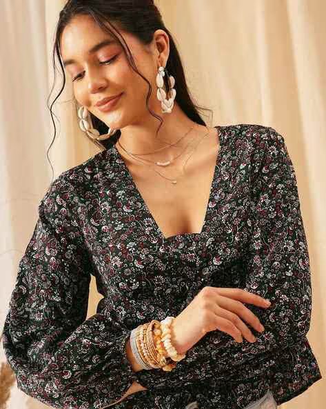 Women Floral Print Regular Fit Apana Peplum Top - view 5